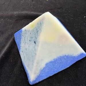 “Mountain View “ “Handmade Cast Glass Pyramid   4”x3” OOAK Blue &White